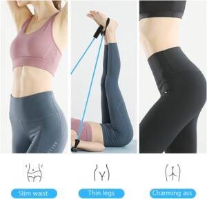 ⁦مجموعة بار بيلاتس محمول لليوجا وتمارين البيلاتس لتقوية العضلات مع حزام مقاومة، بار لتمارين اليوجا والبيلاتس وصالة الالعاب الرياضية المنزلية مع حلقة للقدم لتمرين الجسم بالكامل⁩ - الصورة ⁦5⁩