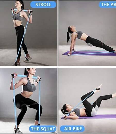 مجموعة بار بيلاتس محمول لليوجا وتمارين البيلاتس لتقوية العضلات مع حزام مقاومة، بار لتمارين اليوجا والبيلاتس وصالة الالعاب الرياضية المنزلية مع حلقة للقدم لتمرين الجسم بالكامل