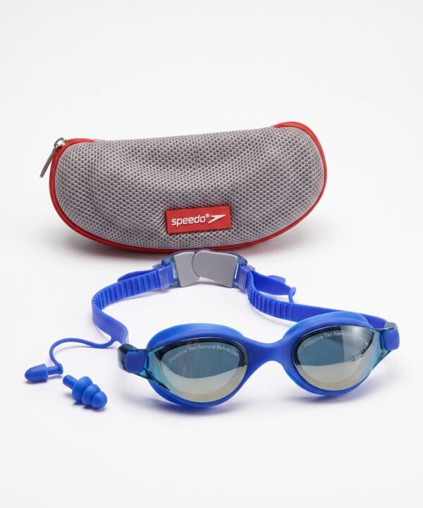 نظارة سباحة من أسبيدو ميرور (Speedo Mirror) ، مقاومة للتسرب ومضادة للضباب، مع حماية من الاشعة فوق البنفسجية، مناسبة لسباقات الترياتلون مع حافظة حماية مجانية