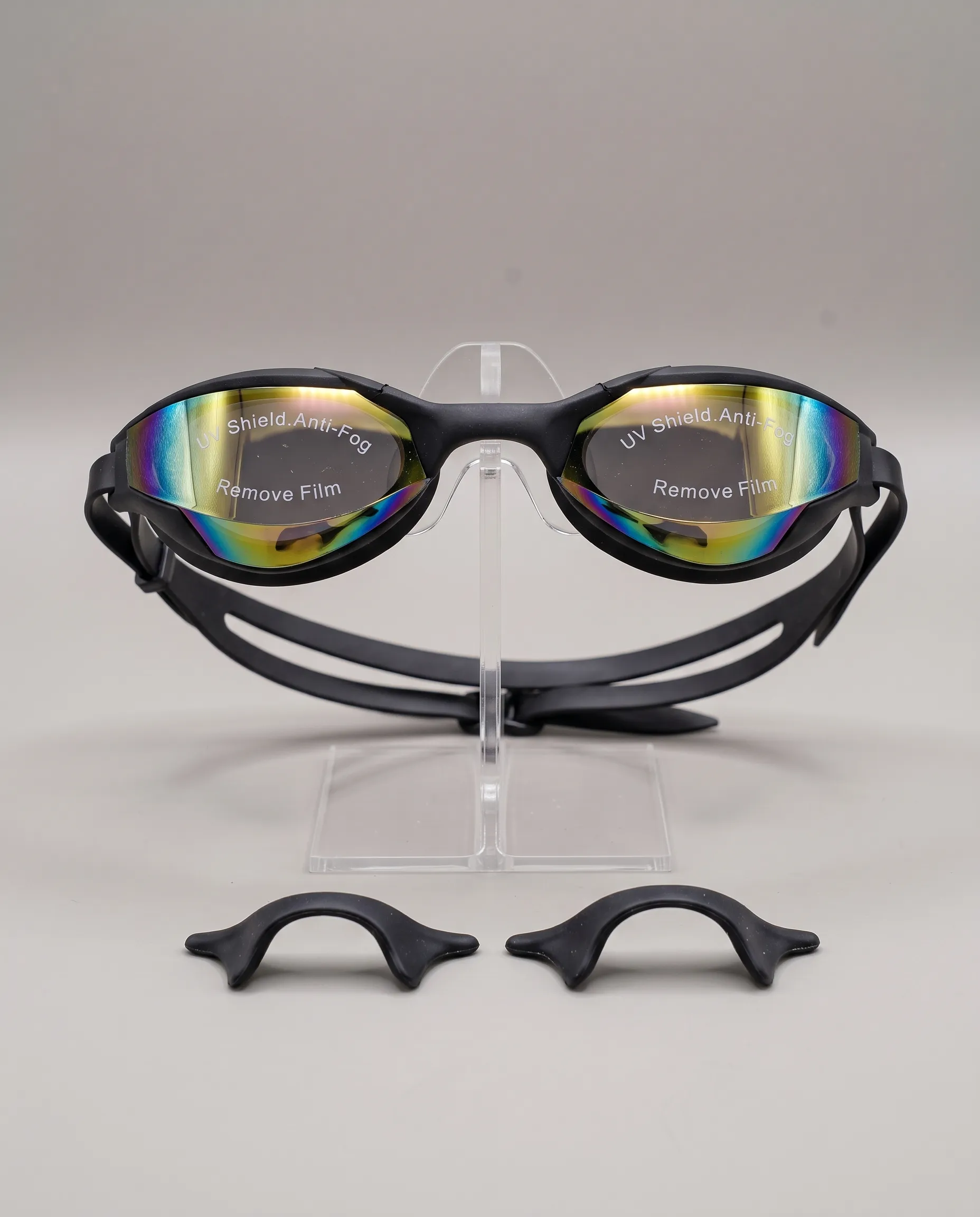 2_11zon نظارة سباحة من DOLPHIN احترافية بلون أبيض وعدسات عاكسة (Mirror Lens) مزودة بطبقة حماية من الأشعة فوق البنفسجية (UV Shield) وتقنية مقاومة الضباب (Anti-Fog) - الصورة 1
