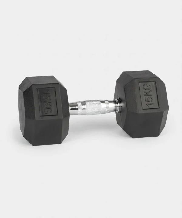 دمبل سداسي الشكل مطلي بالمطاط ( 15kg ) قطعة واحدة، ( مستورد، عالي الجودة ) للاستخدام المنزلي والتجاري واللياقة البدنية