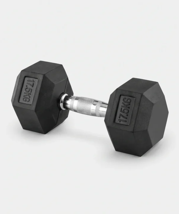 دمبل سداسي الشكل مطلي بالمطاط ( 17.5kg ) قطعة واحدة، ( مستورد، عالي الجودة ) للاستخدام المنزلي والتجاري واللياقة البدنية
