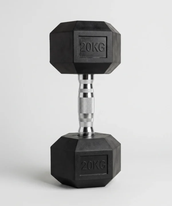 دمبل سداسي الشكل مطلي بالمطاط ( 20kg ) قطعة واحدة، ( مستورد، عالي الجودة ) للاستخدام المنزلي والتجاري واللياقة البدنية