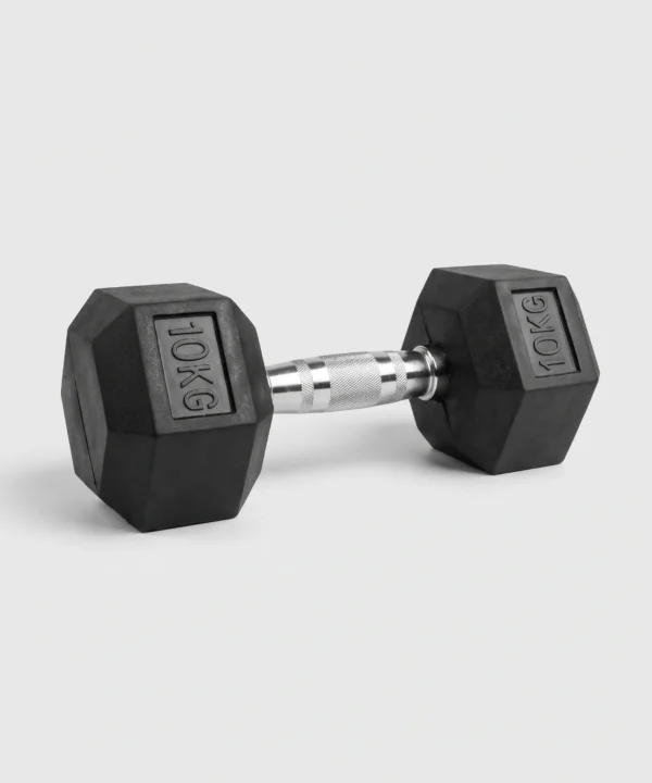 دمبل سداسي الشكل مطلي بالمطاط ( 10kg ) قطعة واحدة، ( مستورد، عالي الجودة ) للاستخدام المنزلي والتجاري واللياقة البدنية