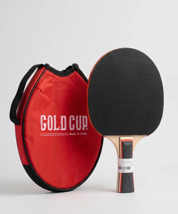 مضرب تنس طاولة (بينج بونج) فردي، من ماركة (جولد كاب Gold Cup)، مع جراب حقيبة حمل دائرية حمراء