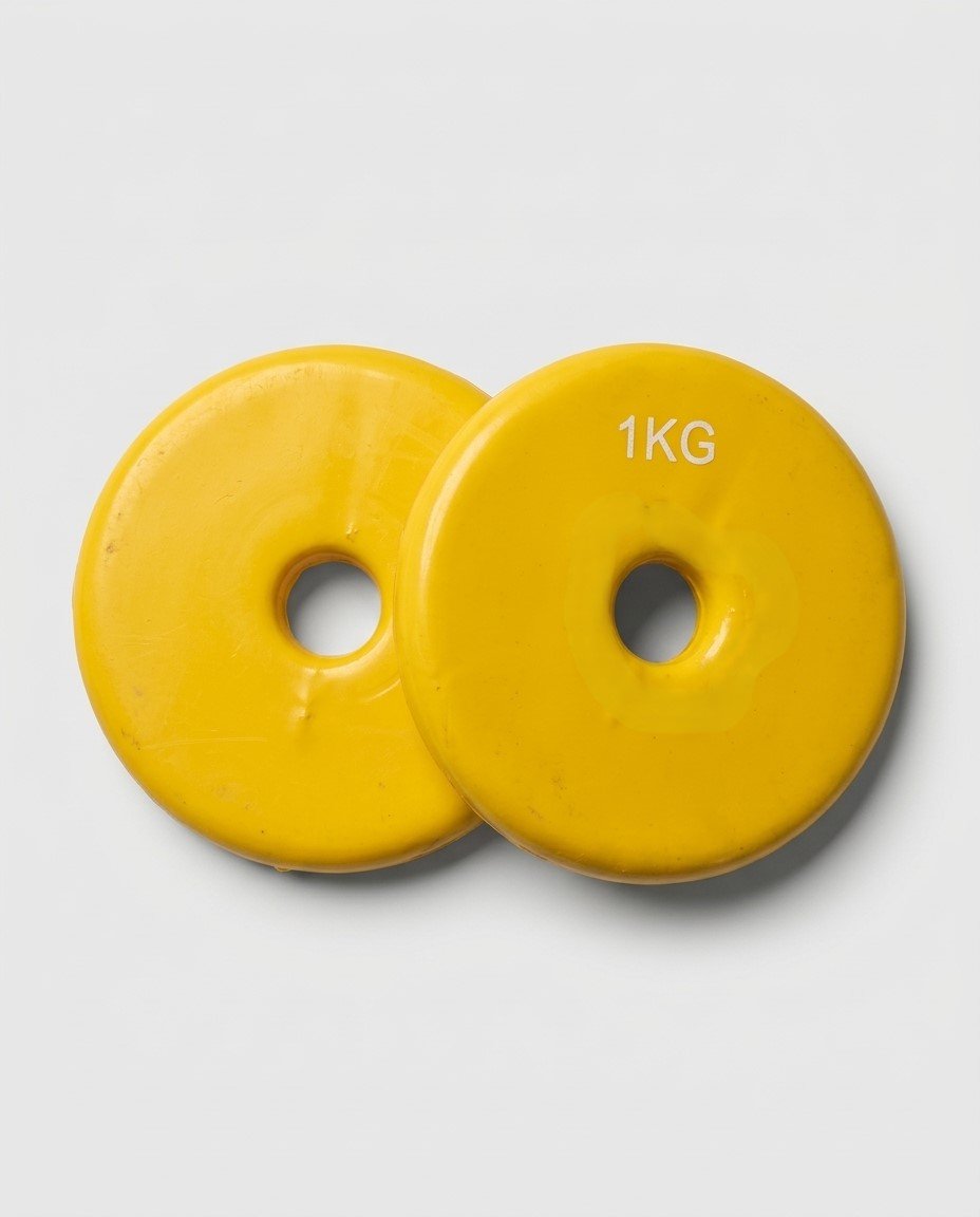 77 طارة دمبل (زوج، 2 طارة بوزن 2kg) وزن الواحدة 1kg – فينيل، اصفر - الصورة 1