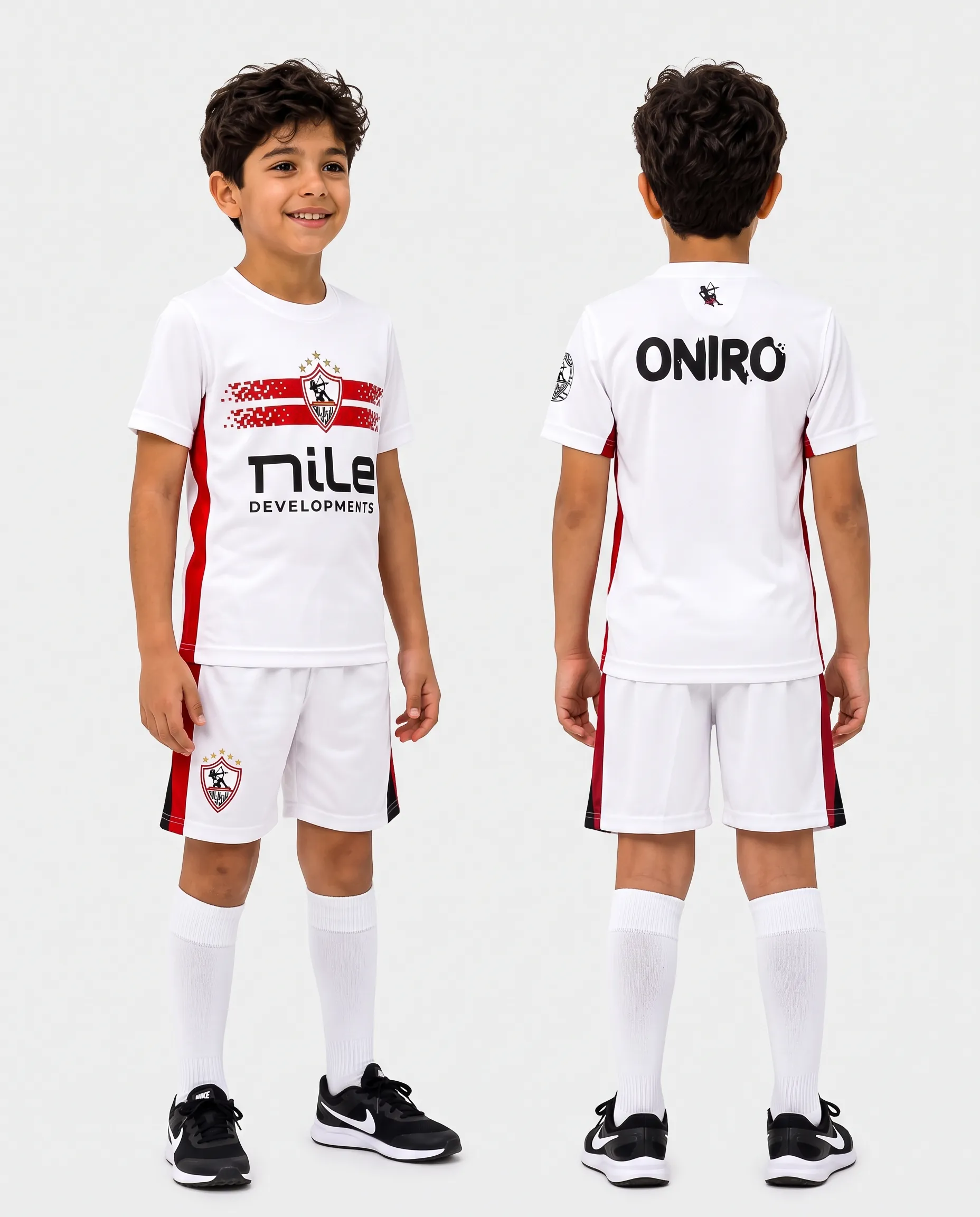 11_11zon طقم كرة قدم (الزمالك)، أطفال، موسم 2026/2027 – تيشرت وشورت رياضي للأطفال من الجنسين ( أبيض ) - الصورة 1