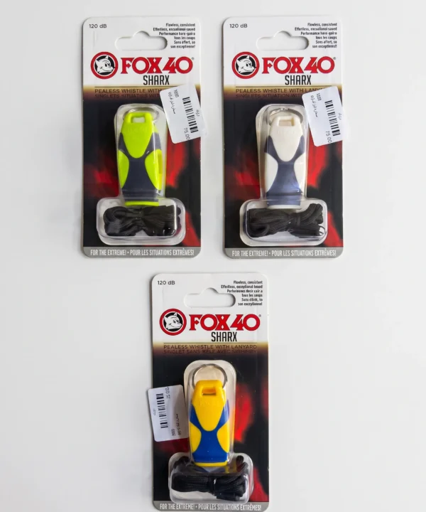صفارة حكم رياضية بمقبض، صفارة فوكس شاركس ( Fox 40 Sharx Pealess Whistle) صافرة احترافية بدون كرة داخلها (Pealess Whistle)،(للكرة وللتنبيه للانقاذ السباحة) مصنوعة من مادة غير سامة عالية الجودة وتدوم طويلا