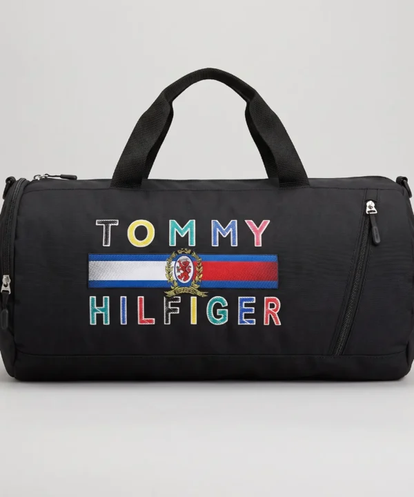 حقيبة رياضية من تومي هيلفيغر (tommy hilfiger)، من قماش الدفل ملائمة للأماكن الخارجية للجنسين (عالية الجودة) - بلون أسود